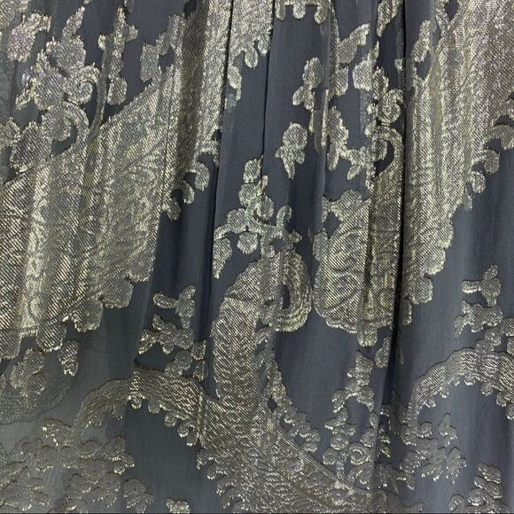 Nu Collective | Gray Gold‎ Sleeveless Metallic Drapeneck Silk Trapeze Dress XS - Picture 3 of 15